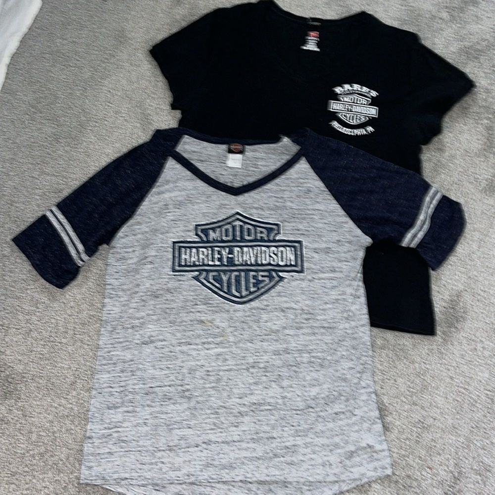 2-Women’s Harley Davidson Shirts Barb’s Philadelphia & Beach House Shallotte NC